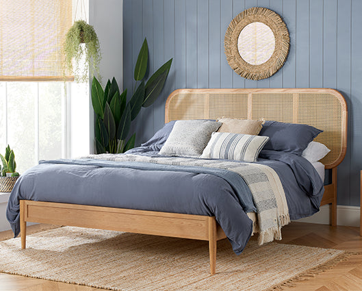 Elina Double Rattan Bed - Oak