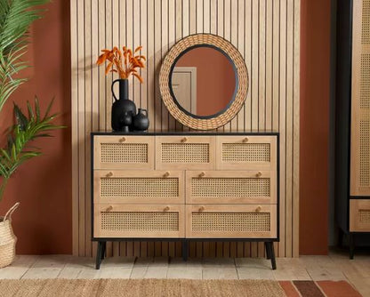 Catalina 7 Drawer Rattan Chest- Black
