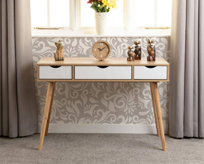 Santos 3 Drawer Console Table - White Gloss/Light Oak Effect Veneer