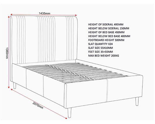 MAINE 4'6" BED - TAUPE VELVET FABRIC