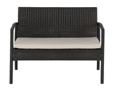 Cedar 4Pc Garden Set - Black Rattan/Grey Fabric/Black Glass