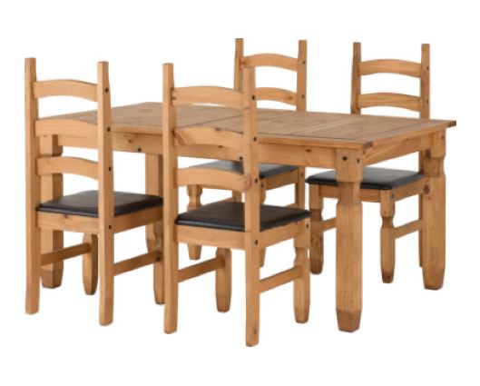 Corona Extending Dining Set(4 Chairs) - Distressed Waxed Pine/Brown Faux Leather