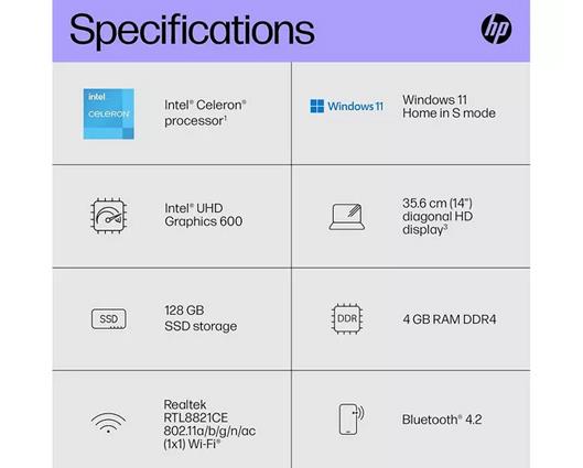 HP Stream 14s-dq0508sa 14" Laptop - Intel Celeron, 128 GB SSD, White & HP DeskJet 2820e All-in-One Wireless Inkjet Printer & Instant Ink