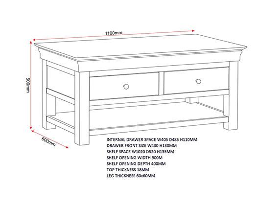 BORDEAUX 2 DRAWER COFFEE TABLE - PEBBLE GREY/OAK