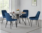 ATHENS ROUND & AVERY DINING SET (X4 CHAIRS) - CONCRETE/SAPPHIRE BLUE VELVET