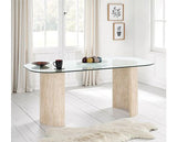 MODENA DINING TABLE - CLEAR GLASS/CREAM MARBLE EFFECT