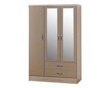 Neptune 3 Door 2 Drawer Mirrored Wardrobe - Oyster Gloss/Light Oak Effect Veneer