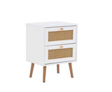 Catalina 2 Drawer Rattan Bedside- White