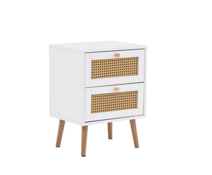 Catalina 2 Drawer Rattan Bedside- White