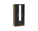 Lynx 3 Door 2 Drawer Wardrobe With Mirror- Walnut & Black