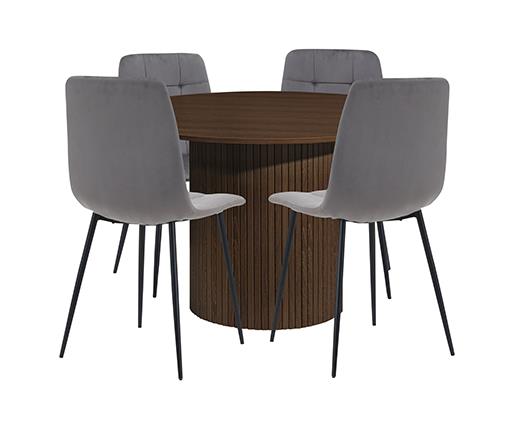 Axel Fluted Dining Table with 4 Fabric Chairs - Walnut