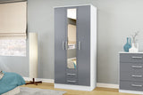 Larz 3 Door 2 Drawer Wardrobe With Mirror - White & Grey