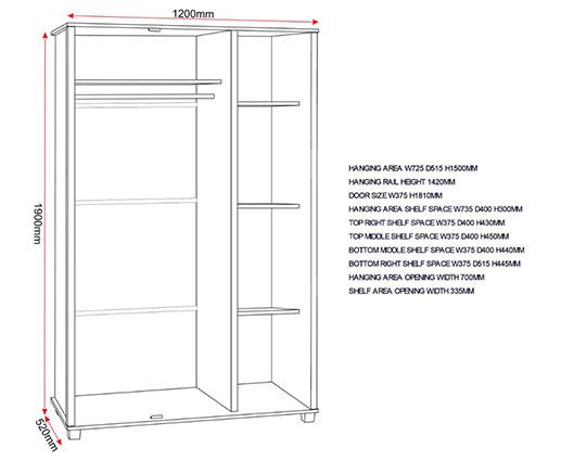 OLIVER 3 DOOR WARDROBE - LIGHT OAK EFFECT