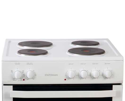 Statesman NAPIER60EW 60cm Single Cavity Electric Cooker with Solid Plate Hob
