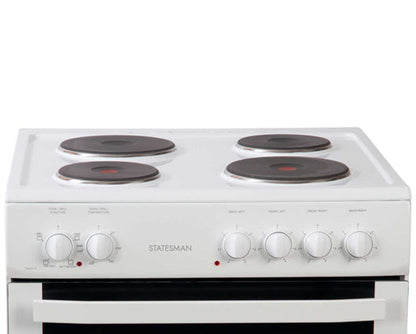 Statesman NAPIER60EW 60cm Single Cavity Electric Cooker with Solid Plate Hob