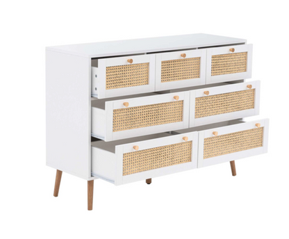 Catalina 7 Drawer Rattan Chest- White