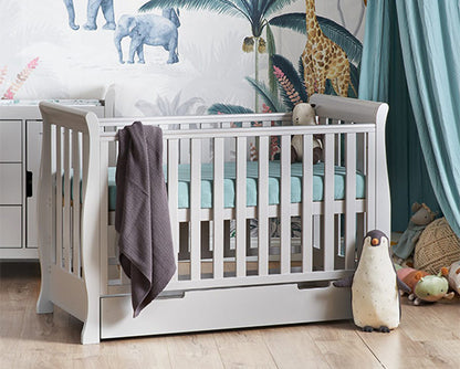 Seren Mini Cot Bed + Moisture Mangment Mattress - Warm Grey