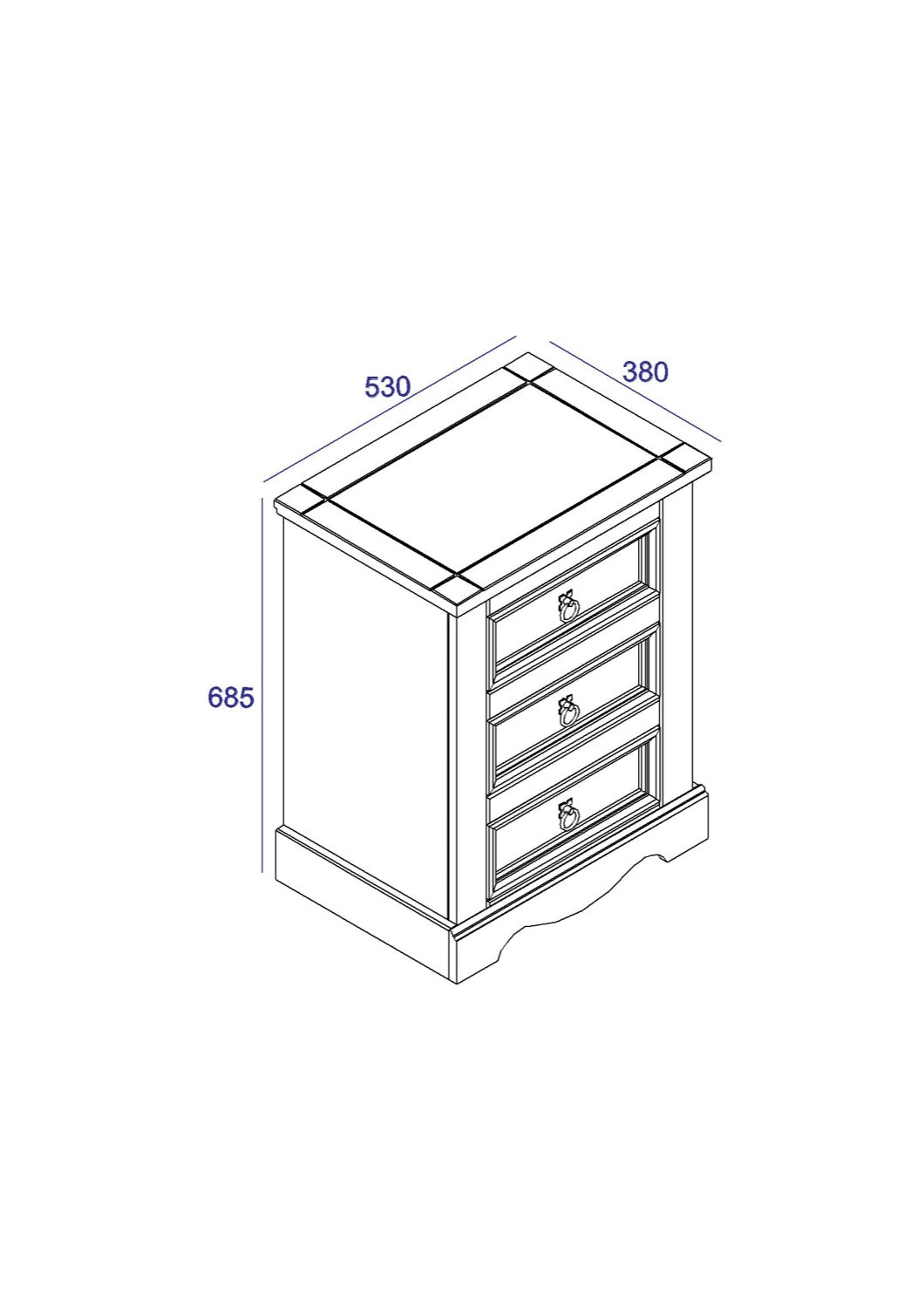 Corona Premium 3 Drawer Bedside Cabinet