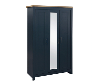 Harper 3 Door Wardrobe With Mirror- Navy Blue & Oak