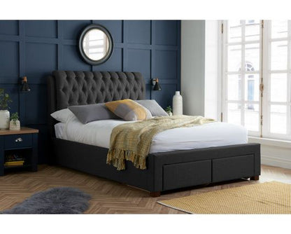 Valentino Double Bed with Drawers - Charcoal