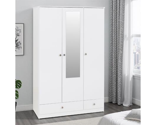 DENVER 3 DOOR 2 DRAWER MIRRORED WARDROBE - WHITE GLOSS