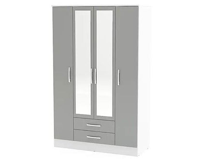 Larz 4 Door 2 Drawer Wardrobe With Mirror - White & Grey