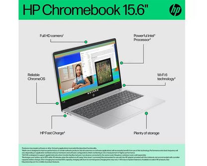 HP 15a-nb0504sa 15.6" Chromebook - Intel® N100, 128 GB GB UFS, Silver