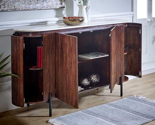 Olin Mango Wood Sideboard With Marble Top & Metal Legs