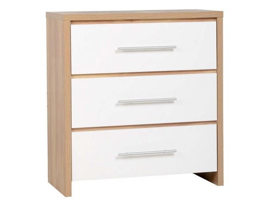 Santos 3 Drawer Chest - White High Gloss/Light Oak Effect Veneer