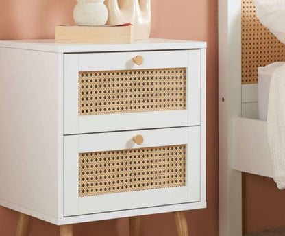 Catalina 2 Drawer Rattan Bedside- White