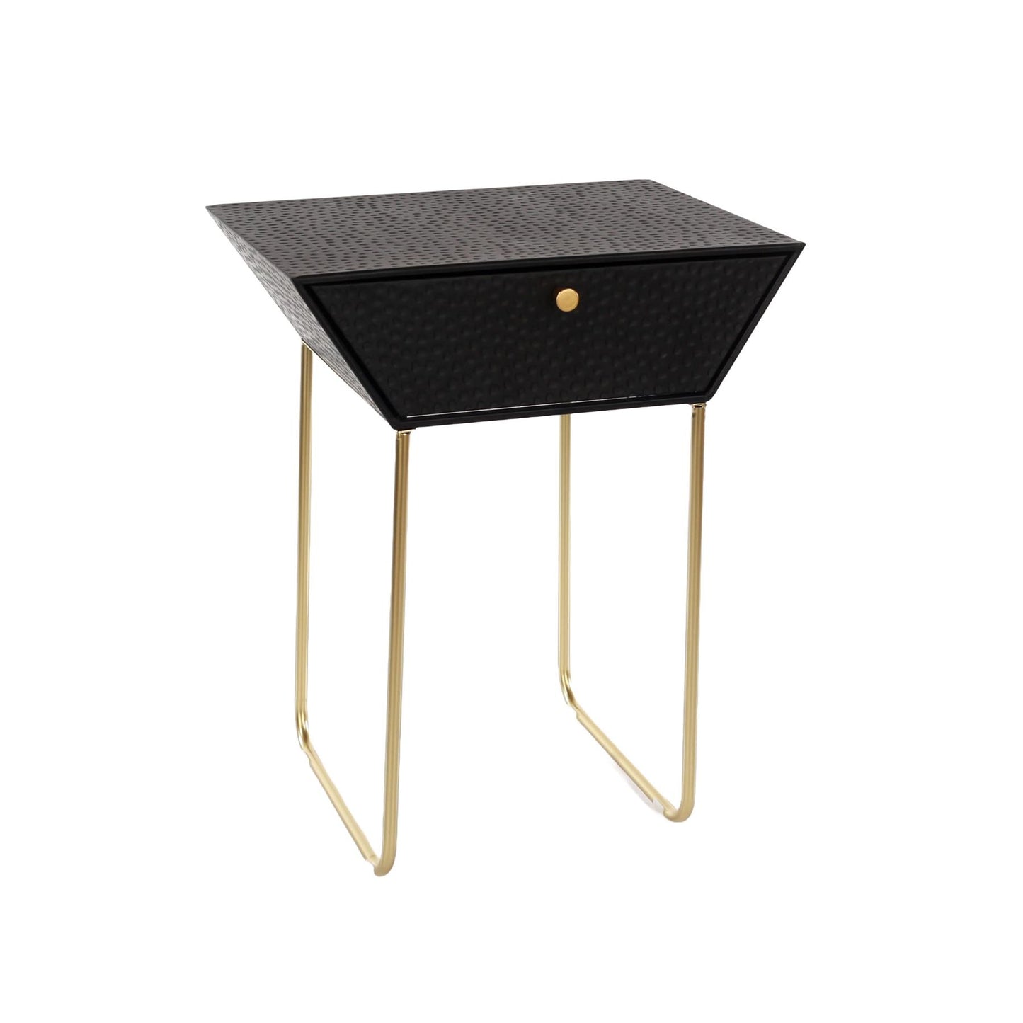 Apollo metal 1 drawer bedside cabinet, black with gold handle and legs