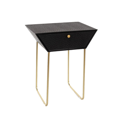 Apollo metal 1 drawer bedside cabinet, black with gold handle and legs