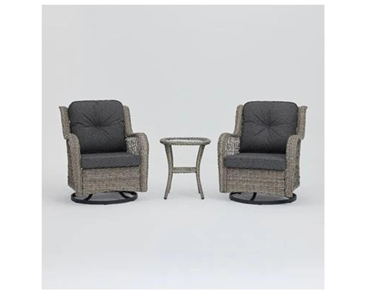 Dark Grey Rattan 3pcs SwivelGrey Cushions