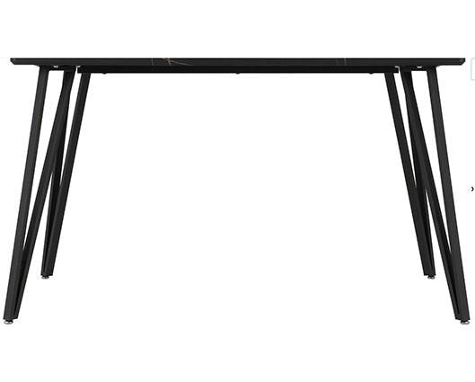 MARLOW & QUEBEC DINING SET (X4 CHAIRS) - BLACK MARBLE/BROWN FAUX LEATHER