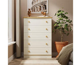 Warwick 5 Drawer Chest - Cream Ash with Modern Oak Top
