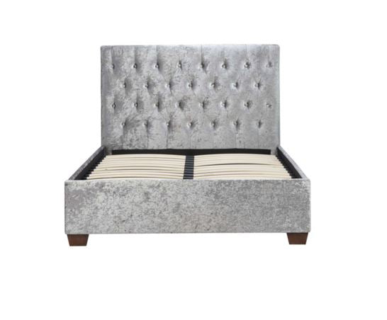 Cologne Double Bed - Grey Crushed Velvet