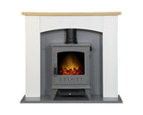 Hugo Fireplace Suite 39inch - White/Grey With Electric Stove - Grey Enamel