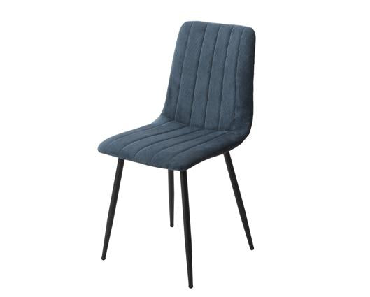 Sraight stitch blue cord dining chair, black tapered legs (pair)