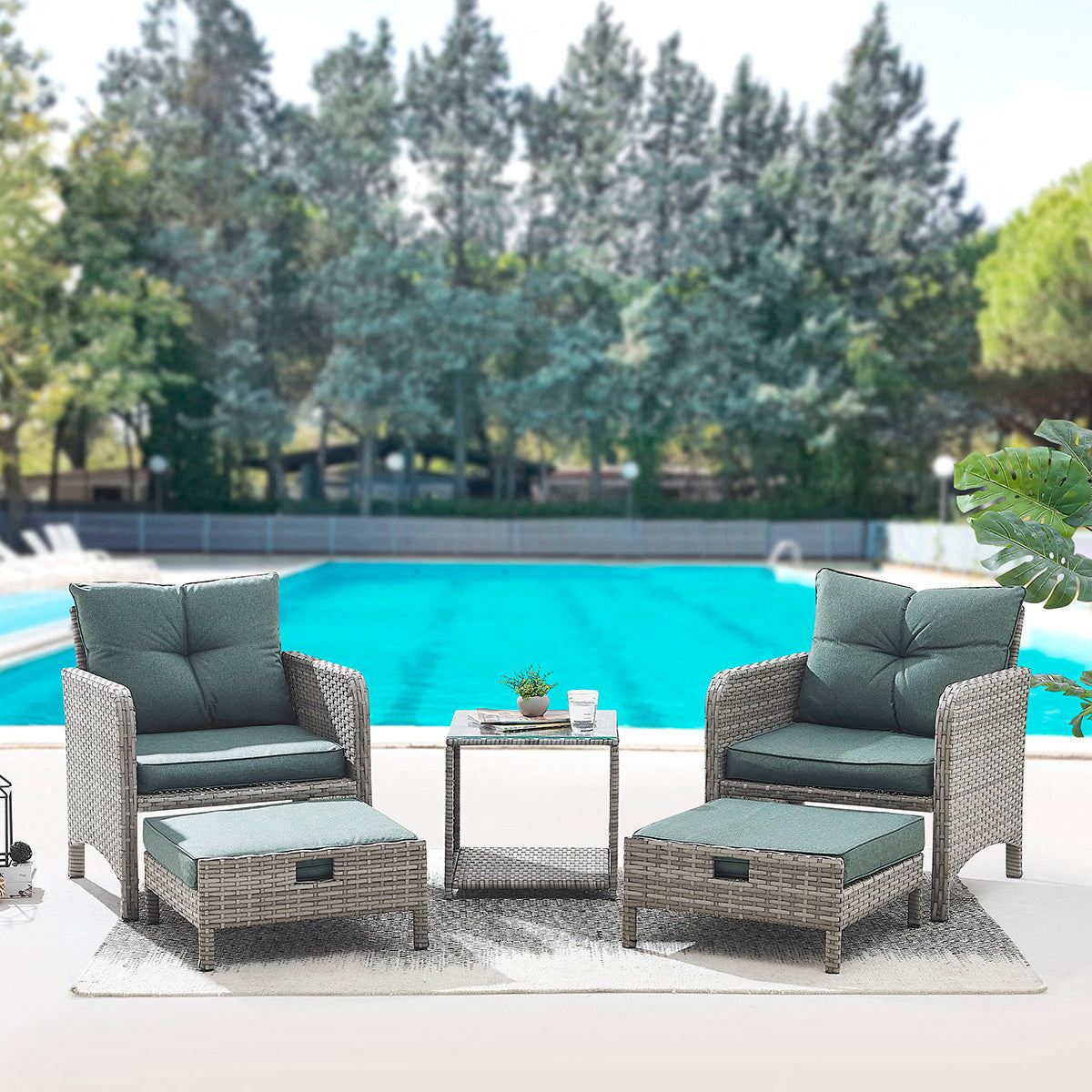 Grenada 5PC Armchair Set w/ Grey Cushions