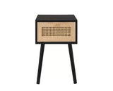 Catalina 1 Drawer Rattan Bedside- Black