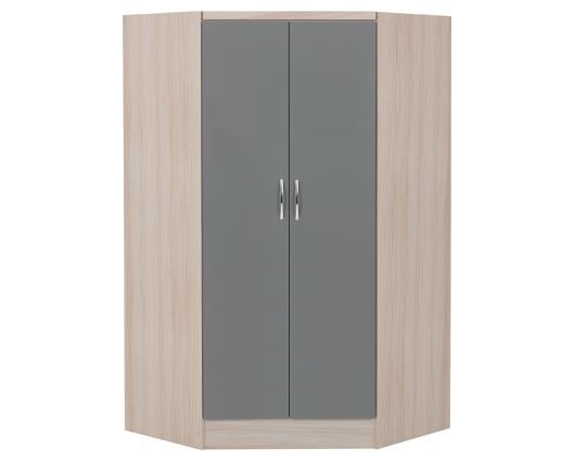 NEVADA 2 DOOR CORNER WARDROBE - GREY GLOSS/LIGHT OAK EFFECT VENEER