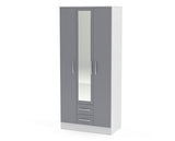 Larz 3 Door 2 Drawer Wardrobe With Mirror - White & Grey
