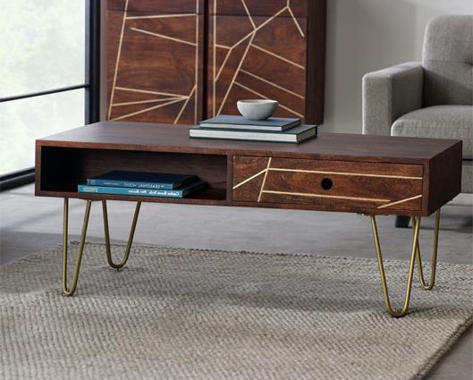 Dark Gold Rectangular Coffee Table with Drawer