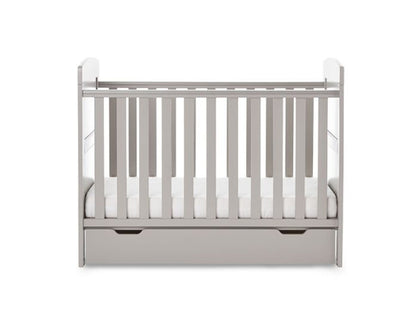 Grady Mini Cot Bed, Under Drawer + Fibre Mattress - Warm Grey