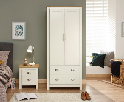 Lachlan 2 Door 2 Drawer Wardrobe- Cream