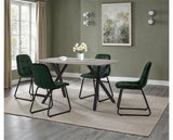 ATHENS RECT & LUKAS DINING SET (X4 CHAIRS) - CONCRETE/EMERALD GREEN VELVET