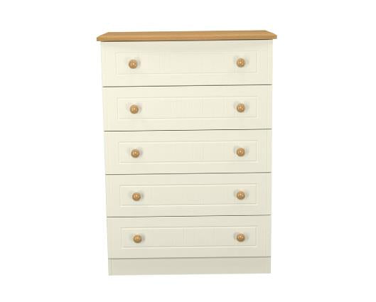 Warwick 5 Drawer Chest - Cream Ash with Modern Oak Top