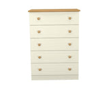 Warwick 5 Drawer Chest - Cream Ash with Modern Oak Top
