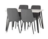 MARLOW & AVERY DINING SET (X4 CHAIRS) - WHITE MARBLE/GREY VELVET