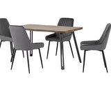 QUEBEC WAVE & AVERY DINING SET (X4 CHAIRS) - MEDIUM OAK EFFECT/GREY VELVET